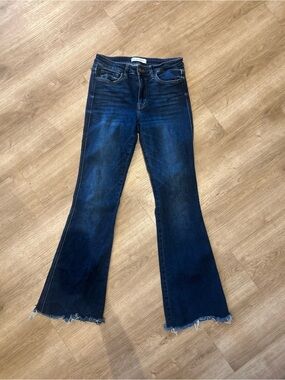 Flying Monkey Dark Blue Flare Jeans with Frayed Hem